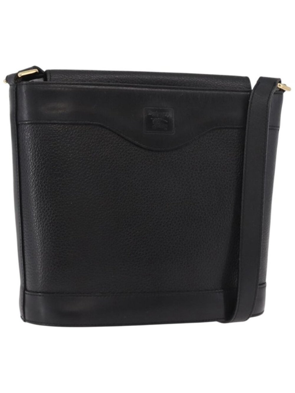 Authentic Burberrys Shoulder Bag Leather Black Gold